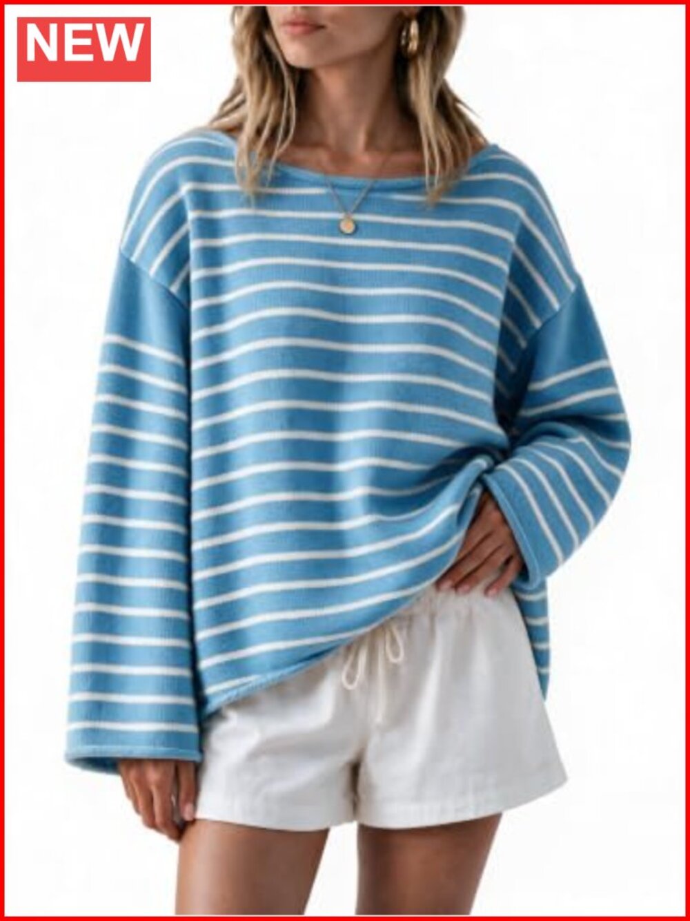Oversized Striped Sweater Boat Neck Long Sleeve Pullover